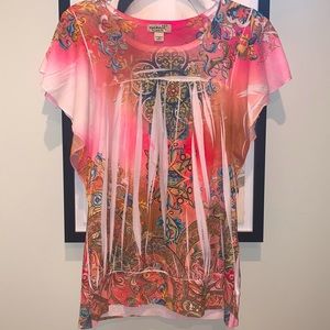 One world colorful, beautiful blouse; size Small